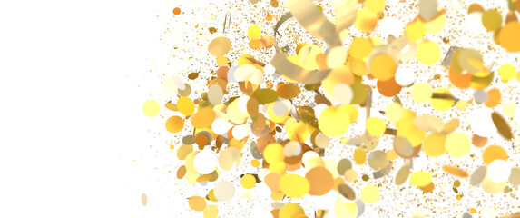 Festive golden confetti explosion ideal for celebratory designs, party invitations, and joyous occasions.