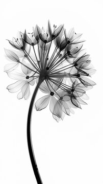 Black alium on white background. Black and white minimalist floral illustration