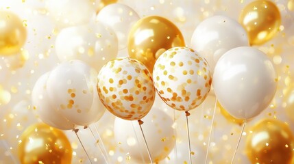 happy birthday celebration party banner with golden and white balloons. seamless looping overlay 4k virtual video animation background