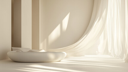 Modern Minimalist Bedroom Interior with Neutral Tones and Natural Light 


