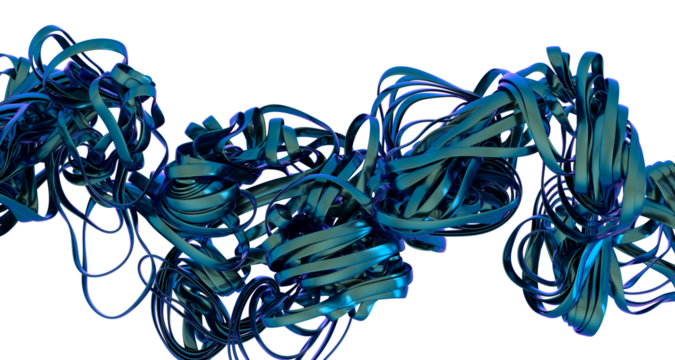 Intricate, swirling blue ribbons create a dynamic, abstract design. Perfect for tech, design, or artistic projects.