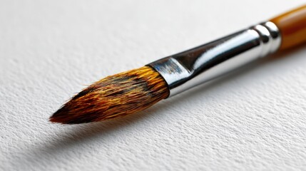 Fine paintbrush resting on blank canvas awaiting creative inspiration