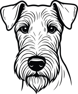 Messy line drawing of an Airedale Terrier dog&rsquo;s face vector black silhouette print design