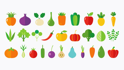 Colorful Flat Icon Collection of Various Vegetables set simple colorful icons representing different types vegetables vegetables icons fruits illustration flat design healthy food food icons