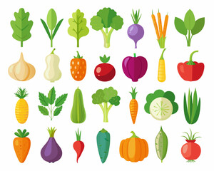 Colorful Flat Illustration of Various Vegetables Collection colorful vegetable icons flat design style vegetables fruits illustration flat design healthy food food icons carrot broccoli tomato