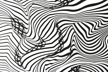 Black and white hallucination. Optical illusion. Twisted illustration. Abstract futuristic background of stripes. Dynamic wave