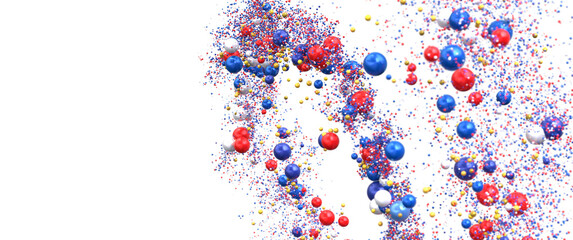 Red blue white spheres burst. Festive background