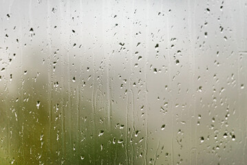 Closeup of Rain Drops on Glass Window