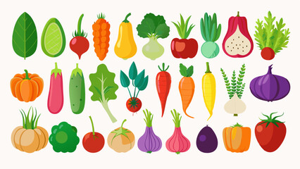 Colorful Variety of Fresh Vegetables Collection various colorful vegetables flat design style vegetables fruits food healthy fresh produce illustration design flat colorful carrot tomato onion