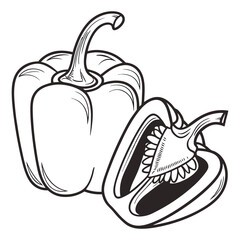 Vibrant bell pepper design, suitable for cooking websites, farmer's market promos, and vitamin C content.