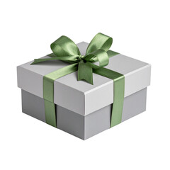 Obraz premium Chic Gray Present Box with Pale Green Ribbon – Classy Gift Decoration PNG 