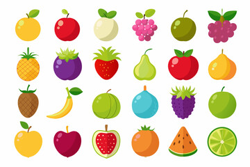 Colorful Flat Design Fruit Icons Collection various fruits flat design style fruit icons flat design apple banana orange pineapple strawberry grape grapes pear plum fig