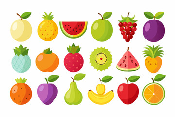 Collection of Colorful Flat Fruit Illustrations set various fruits flat design style including whole and sliced examples fruit illustration flat design apple banana orange pineapple