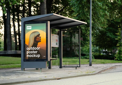 A bus stop outdoor poster mockup