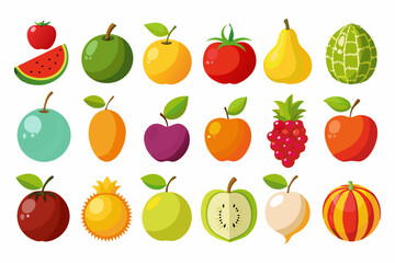 Colorful Cartoon Fruits Collection variety cartoon fruits vibrant colors including apples pears tomatoes watermelon plums pineapples and more fruits cartoon illustration apple pear tomato watermelon