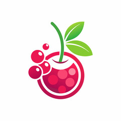 Elegant cherry-based logo design for juice brand, with smooth lines and a refined combination of red and purple