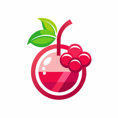 Minimalist cherry logo for beverage brand, with cherry red, raspberry red and soft purple colors on white