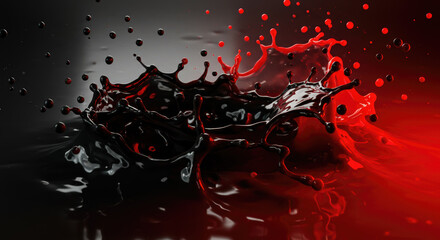 Colorful liquid splash of red and black against dark background  
