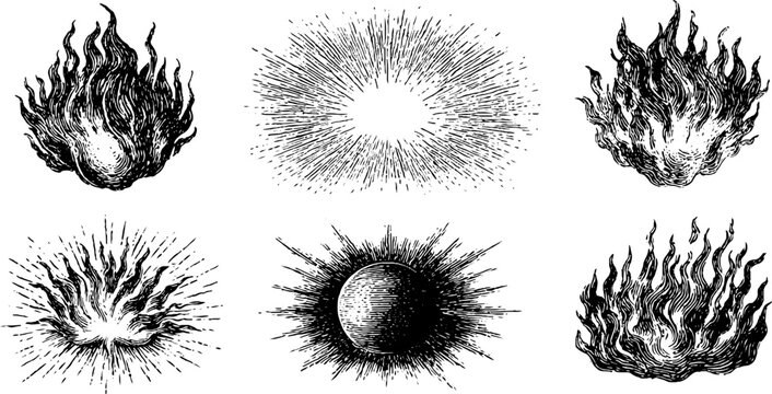 Engraved flame pattern and burst designs for creative projects