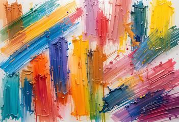 Oil paint style colorful abstract brush strokes on transparent background, bold and thick texture.
