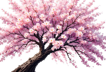 Impressionist oil painting style cherry blossom tree in spring, isolated with no background.
