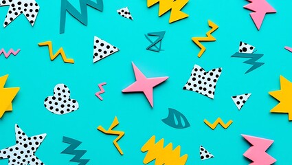 Vibrant 80s-Inspired Geometric Pattern on Teal Background
