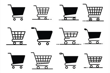 shopping cart , shopping trolley icon outline and silhouette vector on white background.