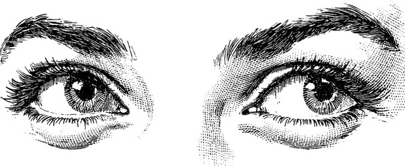 Engraved illustration of happy eyes with big smile concept for art and design