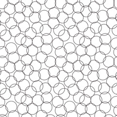Abstract thin line circles in random order seamless pattern, minimalist simple hand drawn vector illustration, decorative monochrome texture, repeat ornament for textile, gift paper