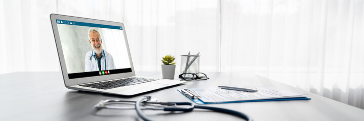 Doctor video call online by brisk telemedicine software application for virtual meeting with patient