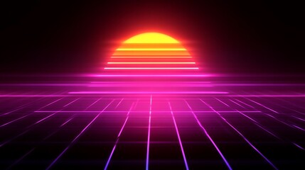 Retro sunset over a gridded landscape.