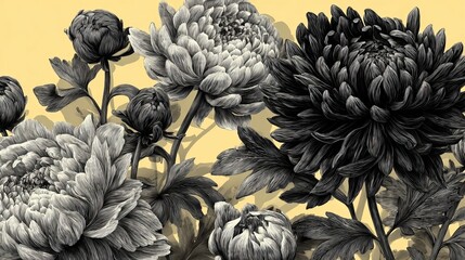 Chrysanthemum and peony flowers drawn by hand. Use these vector images in your designs.