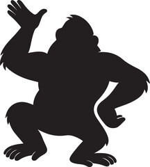 gorilla animal in a funny pose silhouette vector Illustration.