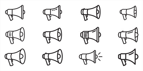 megaphone line icon set vector on white background.