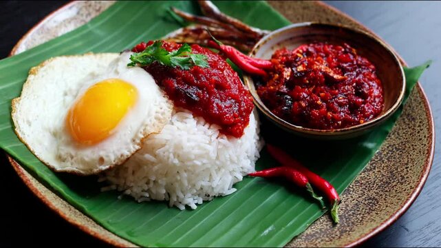 Nasi Lemak with Chili and Egg.
