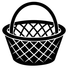 Flat basket icon black solid silhouette on clear background