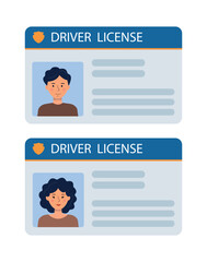 A set of car driver's identification cards with a photo of a woman and a man