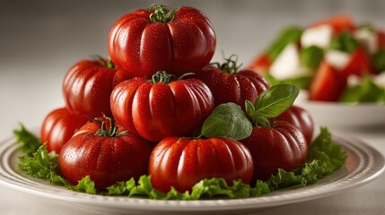 Heirloom tomatoes arranged with a classic tomato and basil salad