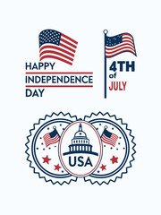 Capitol Building with Flags and Stars | Happy Independence Day USA Vector Illustration