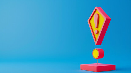 A 3D-rendered graphic shows a red and yellow exclamation mark icon, signaling an alert or warning. Given its presence, the image likely suggests a problem or an issue.