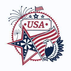 USA patriotic vector illustration of an eagle with flag and stars and stripes emblem design