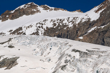 Aerial view of The Glacier Blanc in the Ecrins Mountains France Melting during Springtime - Most Beautiful French Alps Mountains