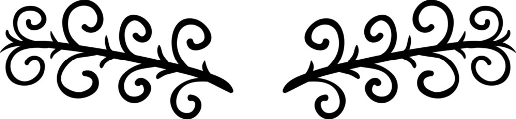 Symmetrical floral ornament featuring two branches and elegant swirls, creating a decorative frame perfect for borders and enhancing sophisticated designs with a vintage touch