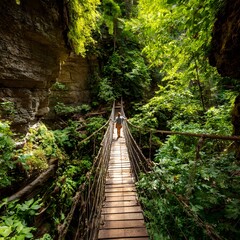 Immersive Canopy Walkway Composition in Verdant Jungle Reserve &ndash; Lush Wilderness Visual for Eco-Tourism and Sustainable Wellness Campaigns