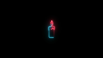 neon light candle icon isolated, on black background 4k illustration.