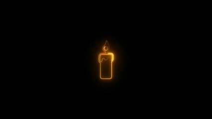 neon light candle icon isolated, on black background 4k illustration.