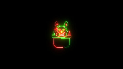 Abstract glowing neon Cat icon isolated on black background. Animal Cat icon illustration 4k.