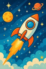 Kids’ Space Rocket – Fun Cartoon Outer Space Illustration

