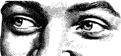 Engraved illustration of eyes with neutral expression for design and print projects