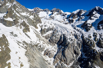 Aerial view of The Glacier Blanc in the Ecrins Mountains France Melting during Springtime - Most...